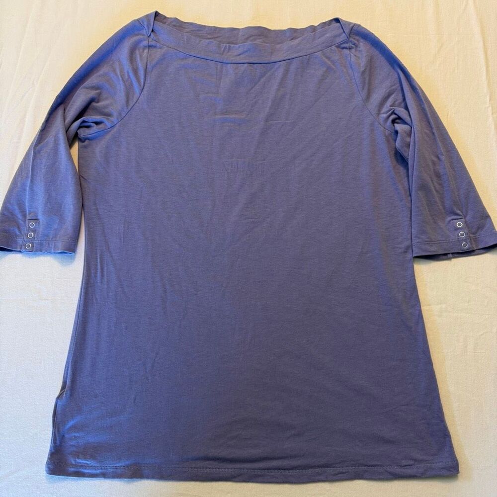 Ann Taylor Purple Boatneck Top | Half Sleeve Snap Detail | XL